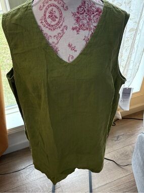 Ivy Woman Sleeveless V-Neck Linen Tunic in Olive Resort CoastalWear SZ 2X